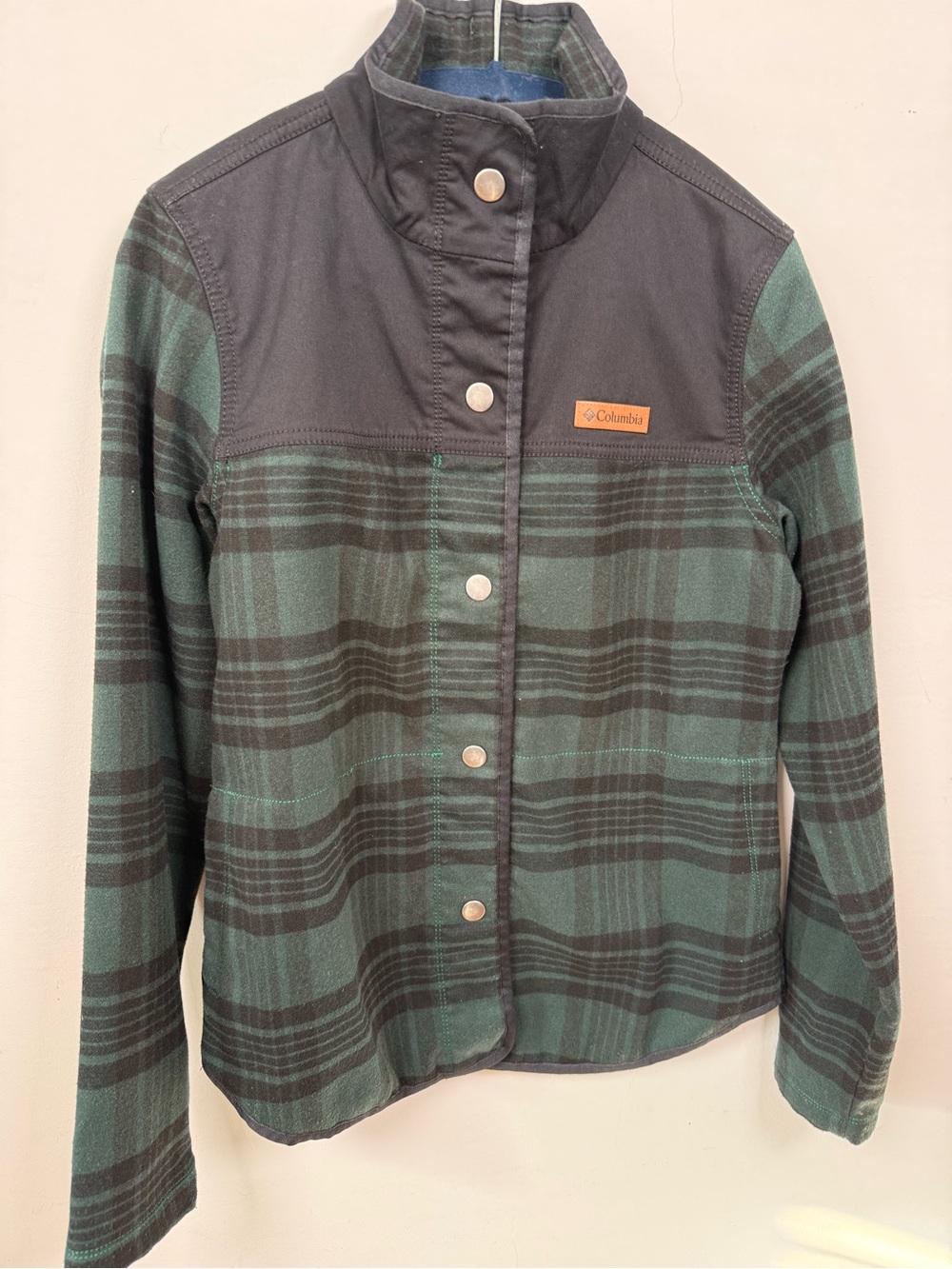 Columbia Sportswear Plaid Snap Jacket Green Black Colorblock Women's S